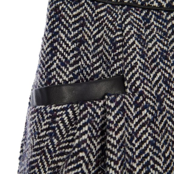 Tibi Wool Leather Trim Pockets Herringbone High Rise Mini Skirt Size 2 - Picture 2 of 6